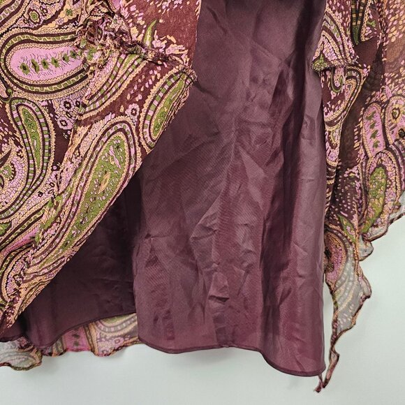 Vintage Y2K Avenue Silk Top Sheer Ruffles Flared Sleeves Jewel Tone Fairy Whimsy - Picture 5 of 11